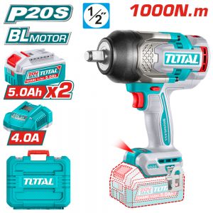 Акумулаторен ударен безчетков гайковерт 1/2" 20V 1000Nm 2x5.0Ah TOTAL INDUSTRIAL