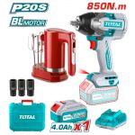 Акумулаторен ударен безчетков гайковерт 1/2" 20V 850Nm 4Ah + МИКСЕР TOTAL INDUSTRIAL