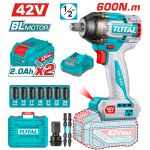 Акумулаторен ударен безчетков гайковерт 1/2" 20V 600Nm 2х2Ah TOTAL INDUSTRIAL