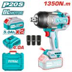 Акумулаторен ударен безчетков гайковерт 3/4" 20V 1350Nm 2бат x5Ah  TOTAL INDUSTRIAL