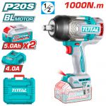 Акумулаторен ударен безчетков гайковерт 1/2" 20V 1000Nm 2x5.0Ah TOTAL INDUSTRIAL